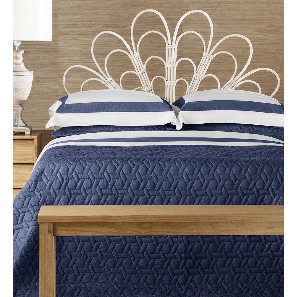 Jogo De Cama King 100% Algodão Egípcio Branco Bordado Azul