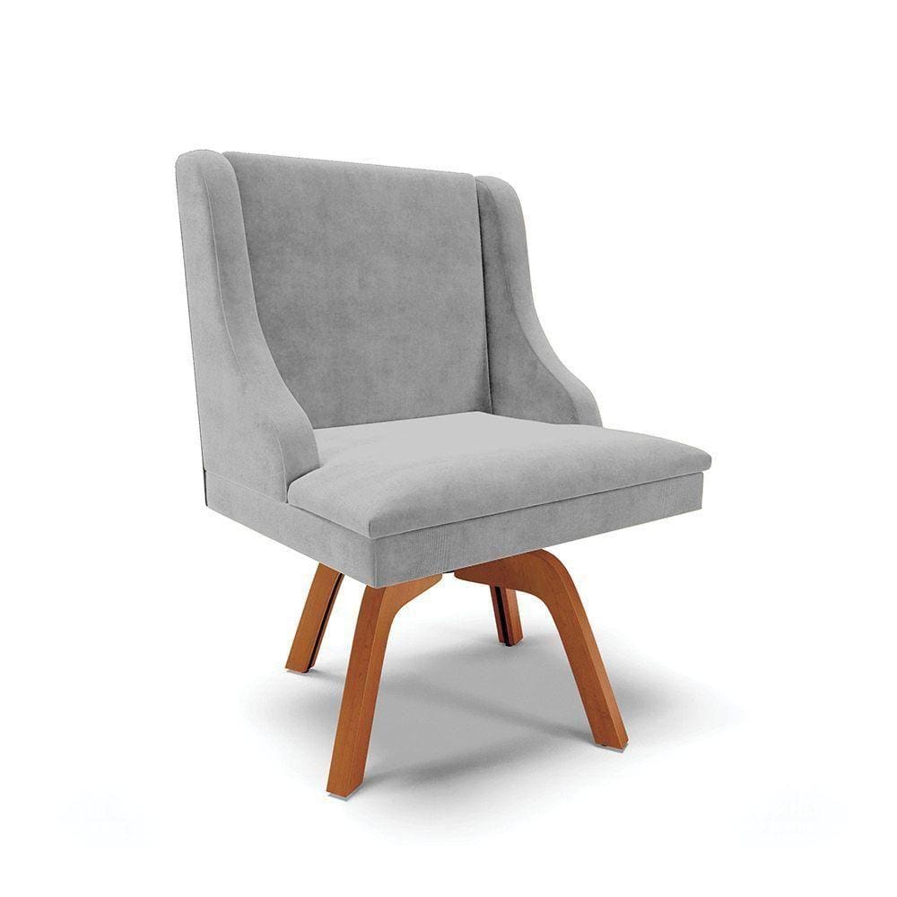 Cadeira Suede Cinza Giratória De Madeira