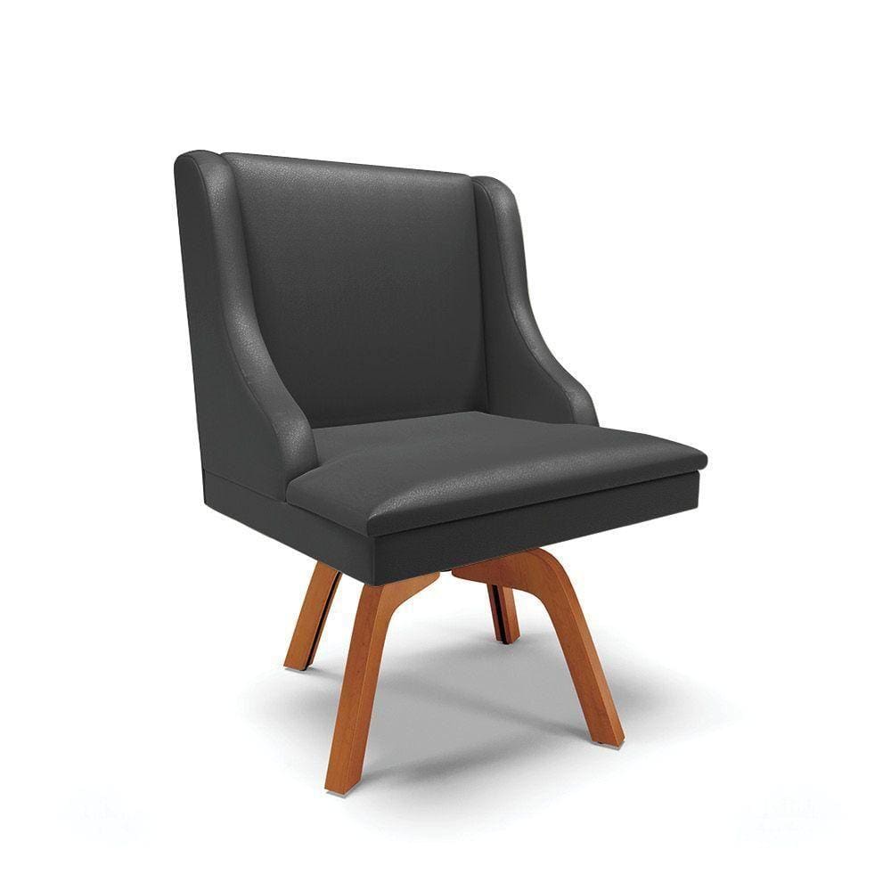 Cadeira Corino Preto Giratória De Madeira