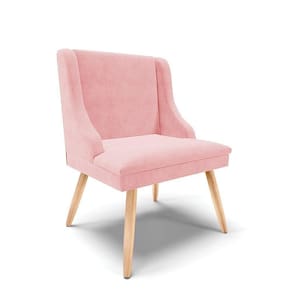 Cadeira De Jantar Liz Suede Rosa Bebê Pés Palito Natural