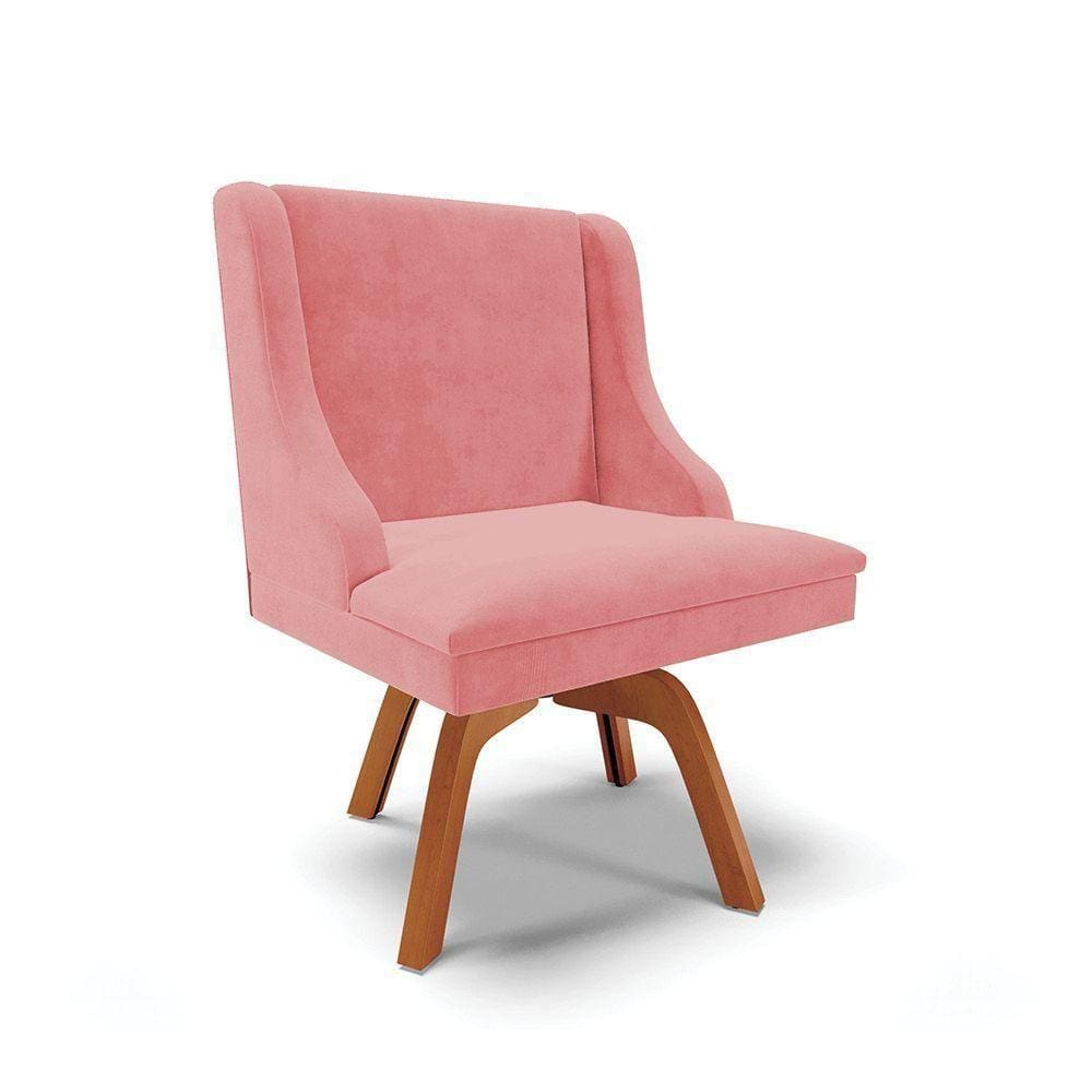 Cadeira Suede Rosê Giratória De Madeira