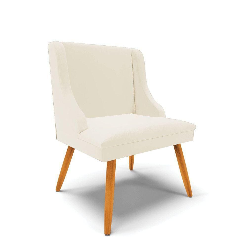 Cadeira Veludo Bege Pés Palito Castanho