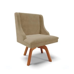 Cadeira Suede Marrom Rato Giratória De Madeira