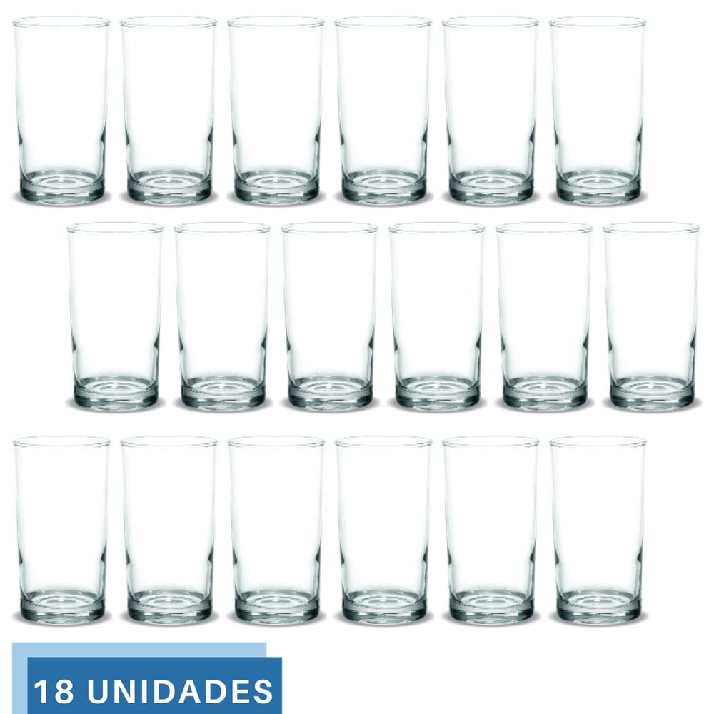18 Copos 330ml Vidro Brooklyn Suco Agua Transparente Nadir