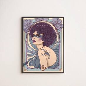 Quadro Vintage Signo Escorpião 45X34 Com Vidro Moldura Preta