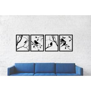 Quadro Decorativo 4 Peças Pássaros Vazado - Mdf 3Mm 003