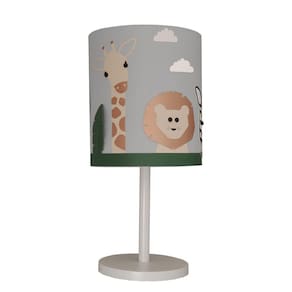 Abajur Infantil Safari Cúpula Cinza Tecido 20X42 Cm