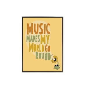 Quadro Music Makes My World Go Round 24X18Cm - Madeira Preta