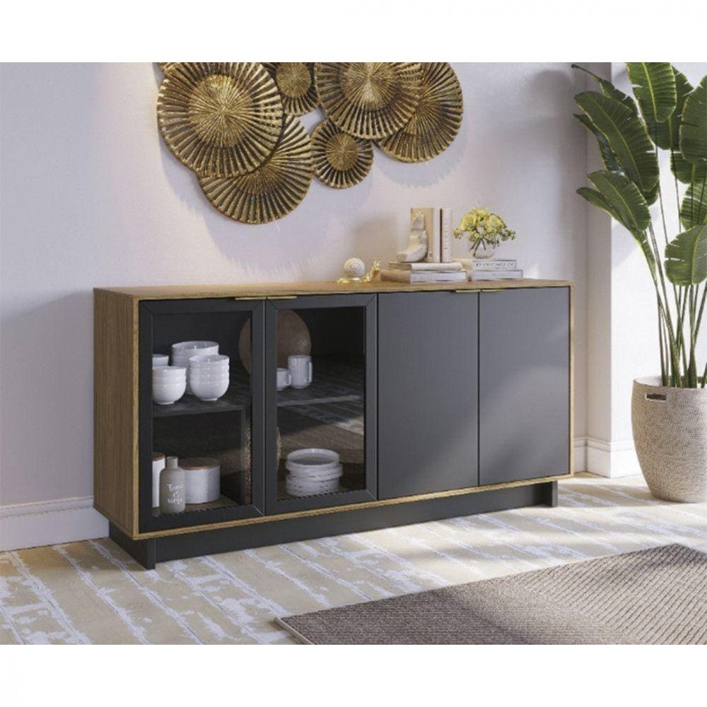 Buffet Com 4 Portas E 2 Prateleiras Noce Milano/preto Fosco - Preto