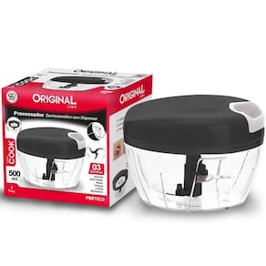 Processador De Alimentos Manual A Corda Com 3 Laminas De Inox Cook Preto 500Ml 9X13Cm De
