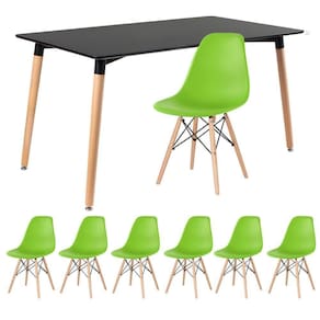 Mesa Retangular 80 X 140 Cm Preto + 6 Cadeiras Verde Claro