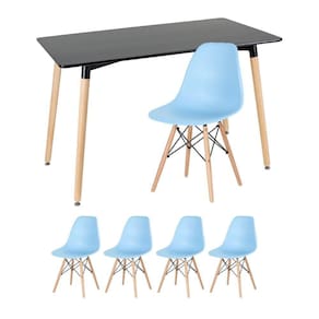 Mesa Retangular 60 X 120 Cm Preto + 4 Cadeiras Azul Claro