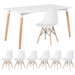 Mesa Retangular 80 X 140 Cm Branco + 6 Cadeiras Branco