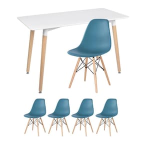 Mesa Retangular 60 X 120 Cm Branco + 4 Cadeiras Turquesa