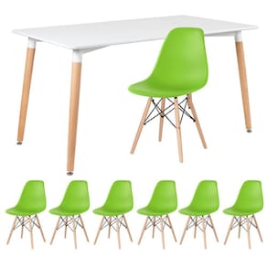 Mesa Retangular 80 X 140 Cm Branco + 6 Cadeiras Verde Claro