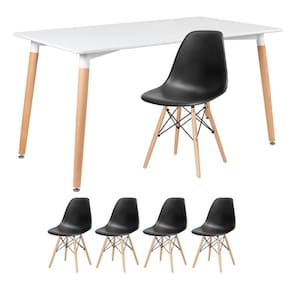 Mesa Retangular 80 X 140 Cm Branco + 4 Cadeiras Preto