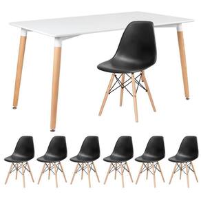 Mesa Retangular 80 X 140 Cm Branco + 6 Cadeiras Preto
