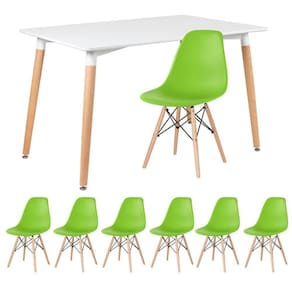 Mesa Retangular 80 X 120 Cm Branco + 6 Cadeiras Verde Claro