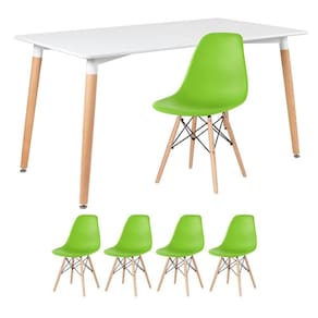 Mesa Retangular 80 X 140 Cm Branco + 4 Cadeiras Verde Claro