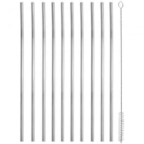 Kit 10 Canudos Inox Sustentável Reto 6mm Escovinha 21,5cm