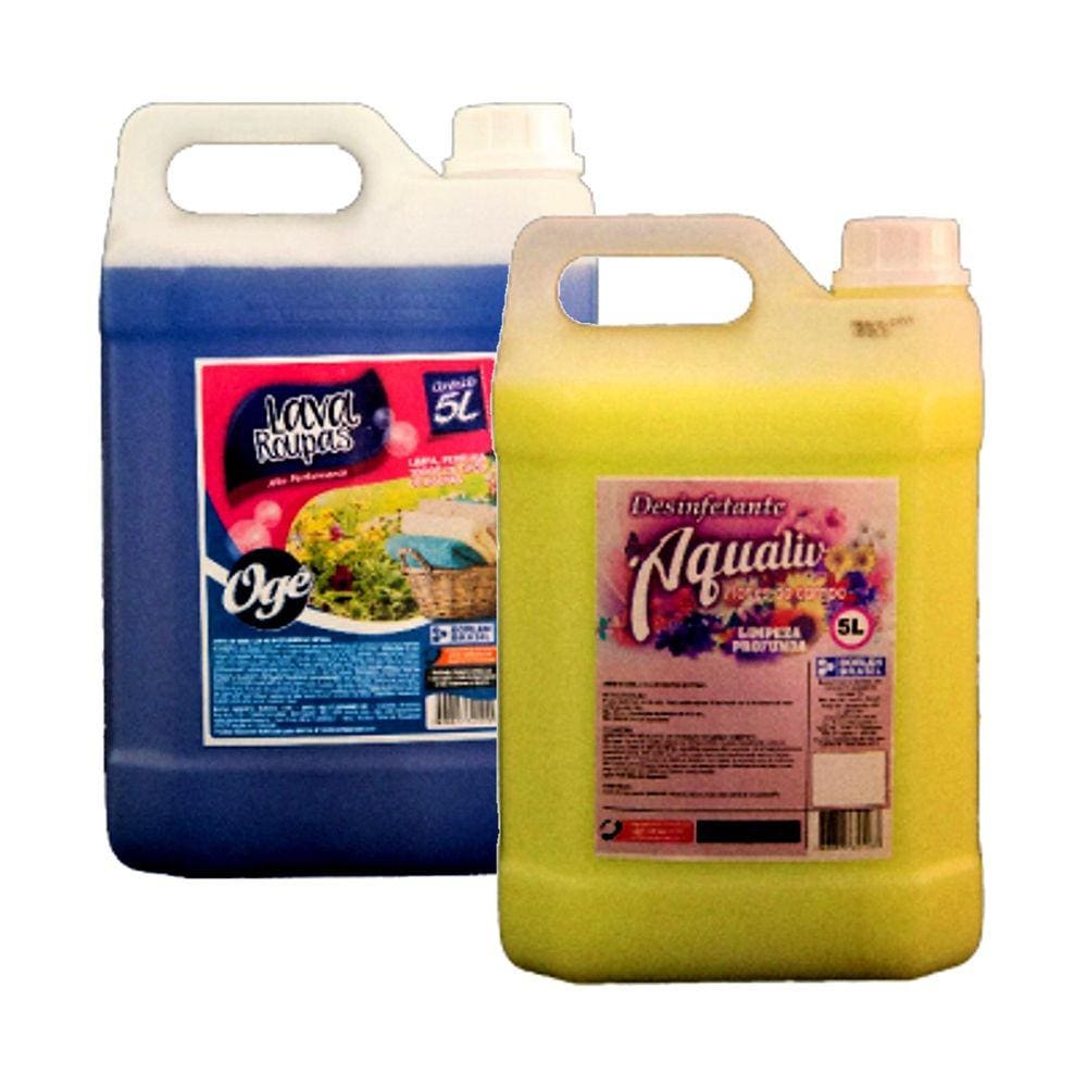 Kit Lava Roupas OGÊ e Desinfetante Aqualiv Flor do Campo 5L