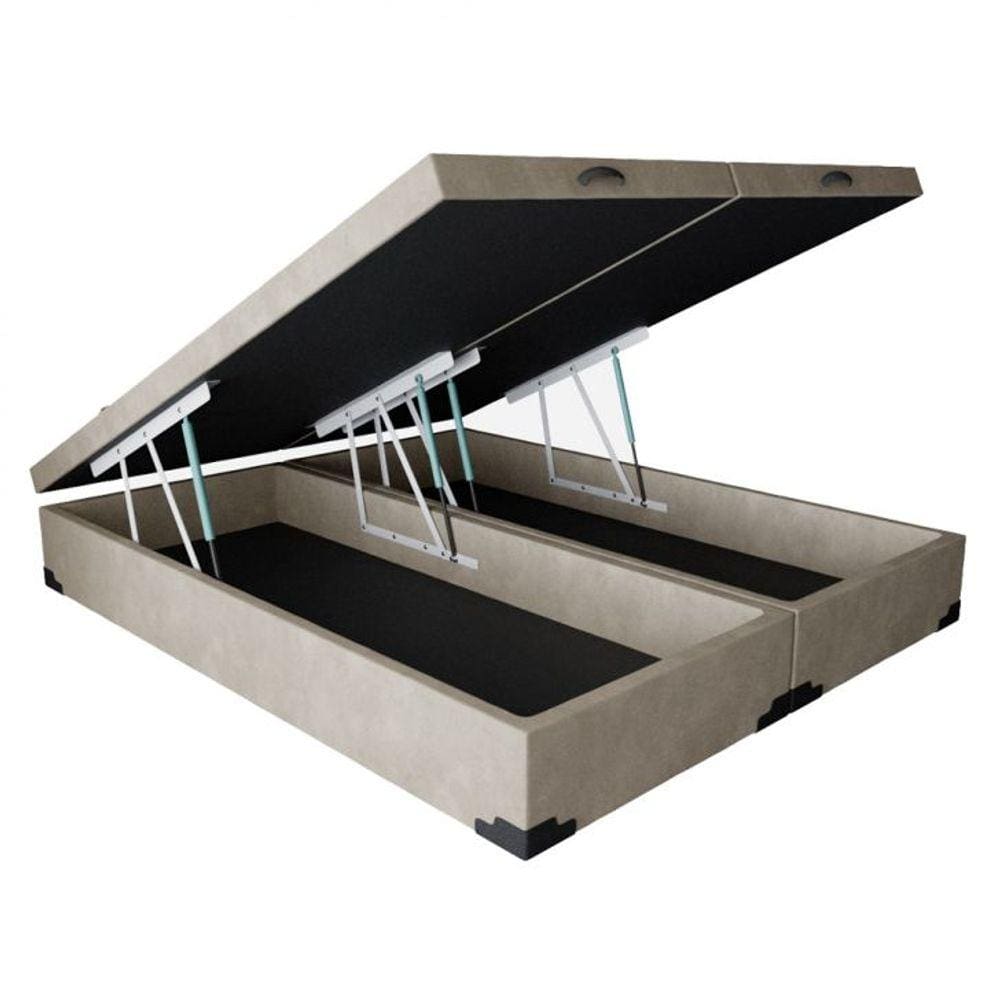 Cama Box Baú Casal 138 Bipartido - Bello Box Suede Bege