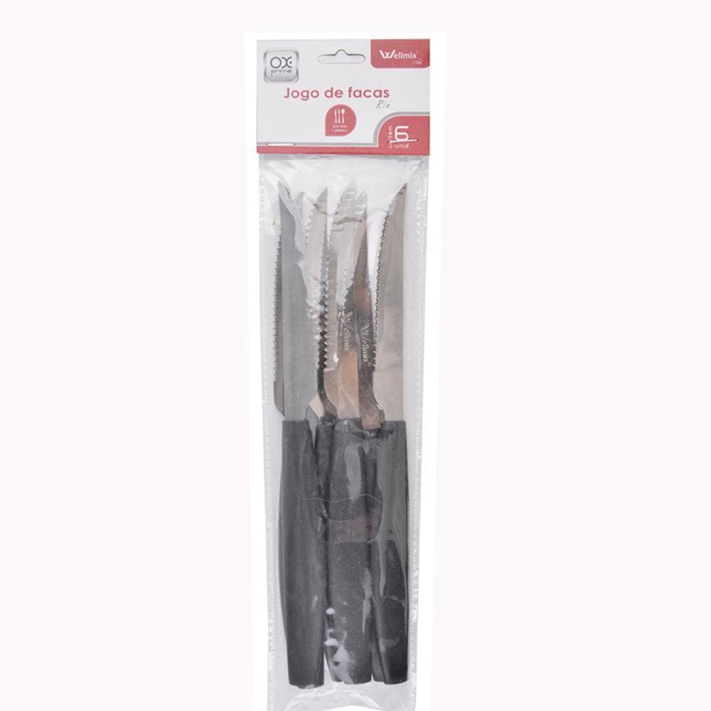Faca De Mesa De Inox Cabo Plastico Rio Preto 6 Peças 22Cm