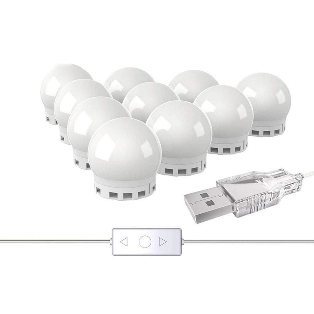 Luz De Espelho Com Led Camarim Maquiagem 10 Lampadas 3 Cores
