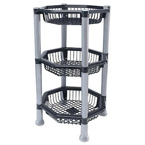 Fruteira Oitavada Prateleira Modular 3 Andares Cesto Preto