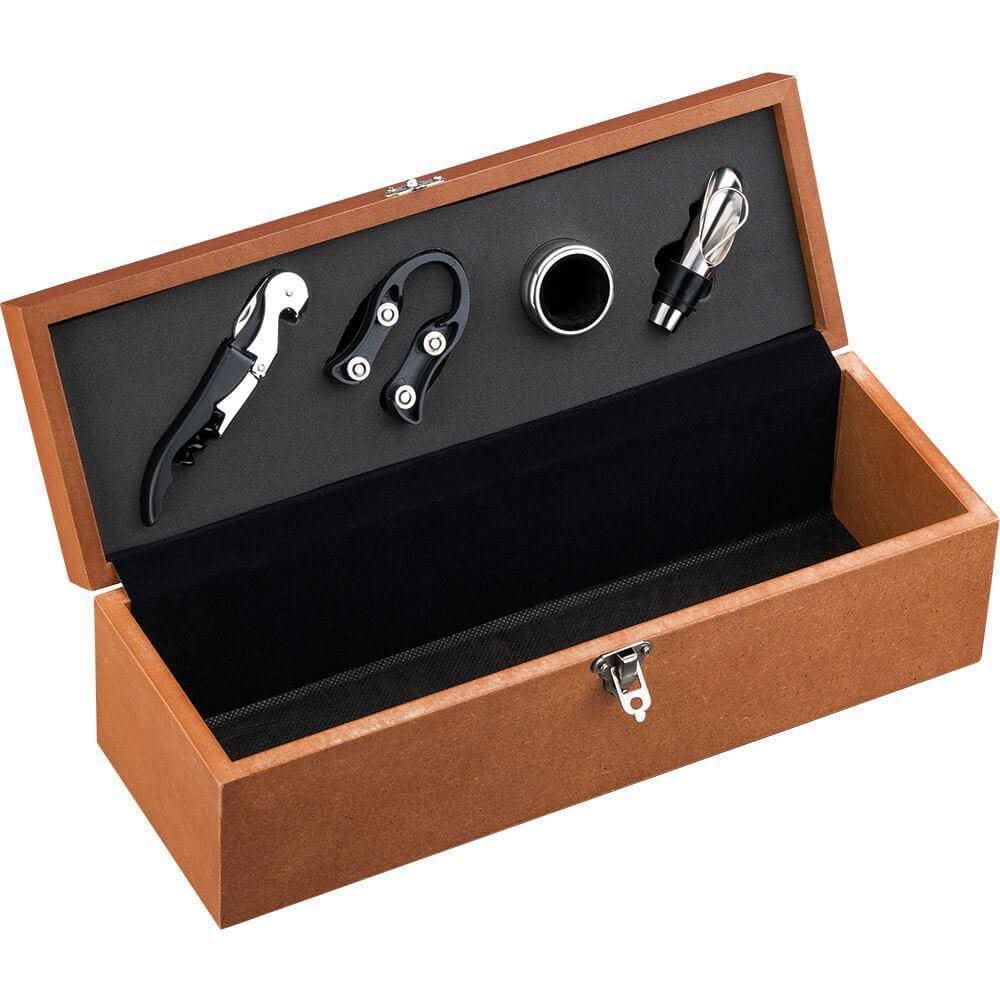 Caixa Boccati Madeira Marrom 1 Garrafa De Vinho E Acessórios