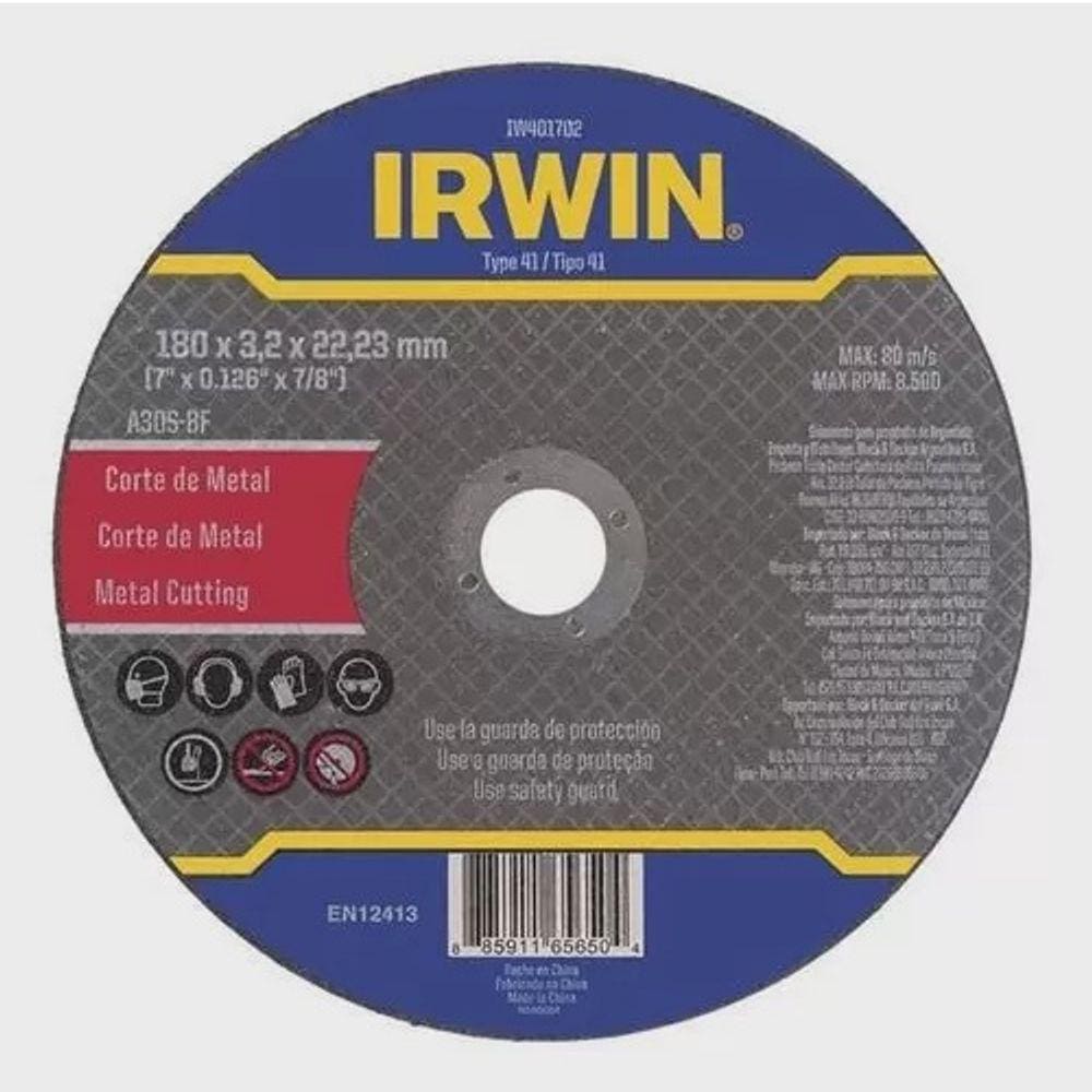 Disco De Corte Metal 7  X 3,2Mm X 7/8  Irwin Iw401702