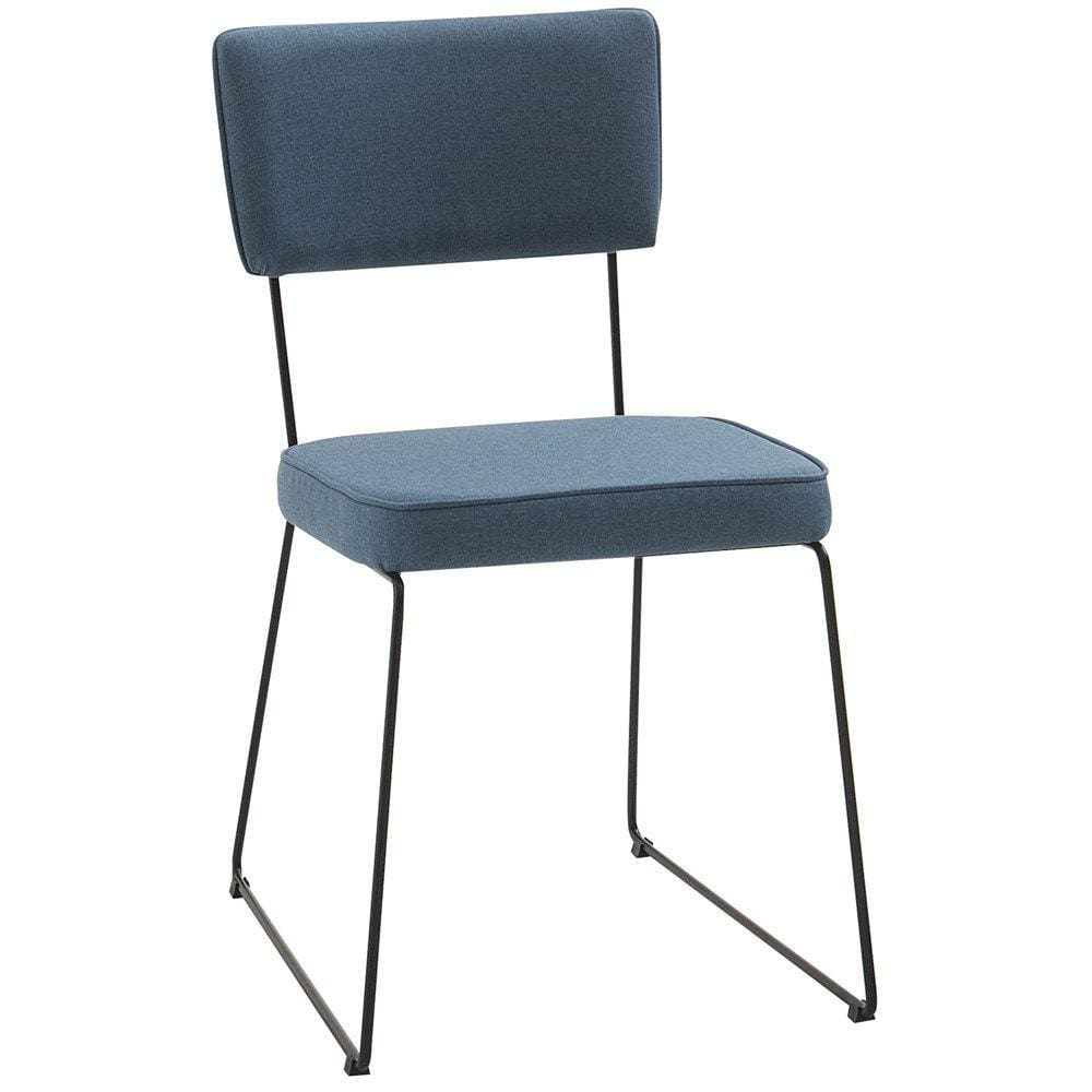 Cadeira Estofada Base Em Aço F53 Linho Azul Jeans Dmobiliario