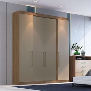 Guarda Roupa Casal 4 Portas Edez Nogueira/Cinza