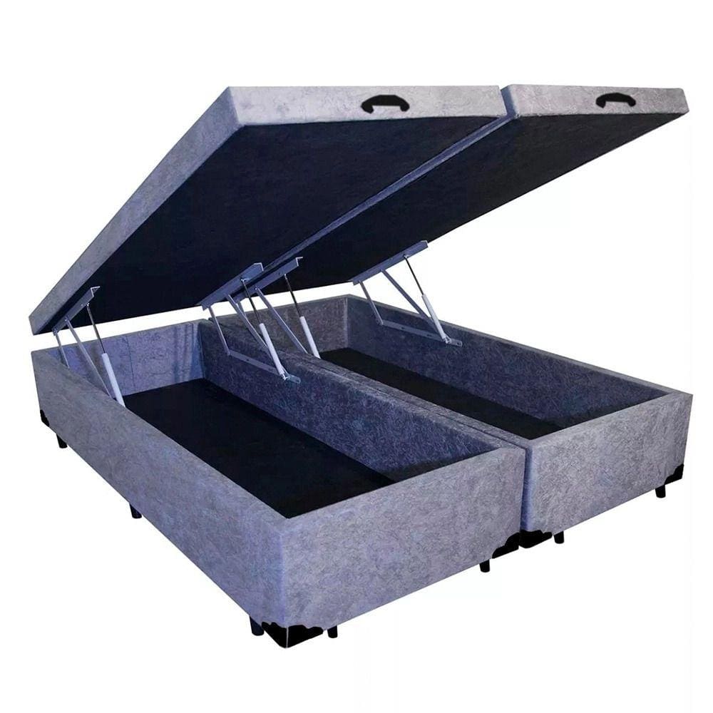 Cama Box Baú Casal 138 Bipartido Bello Box Suede Cinza