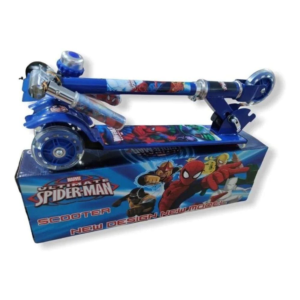 Patinete Infantil Metal Homem Aranha 3 Rodas C/ Led - Buzina