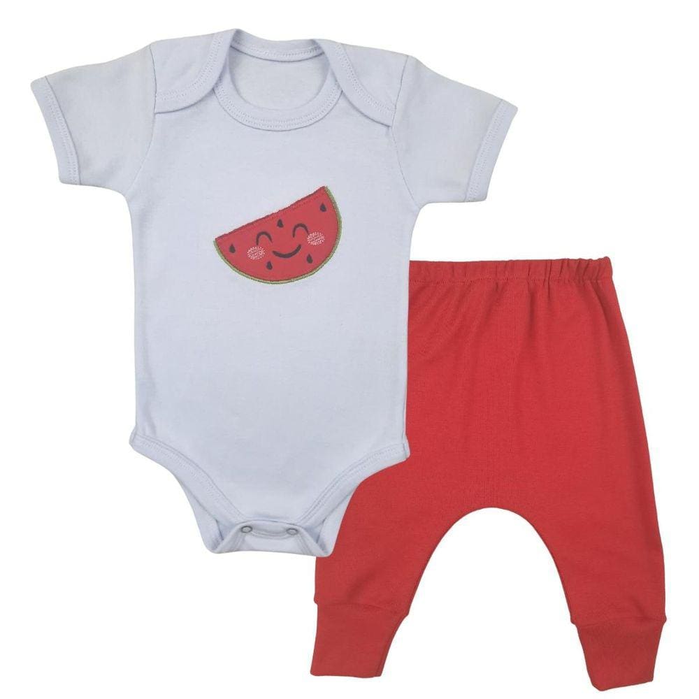 Conjunto Body Manga Curta Bordado Melancia e Calça Suedine Mijão Culote - Roupa Bebê Menina