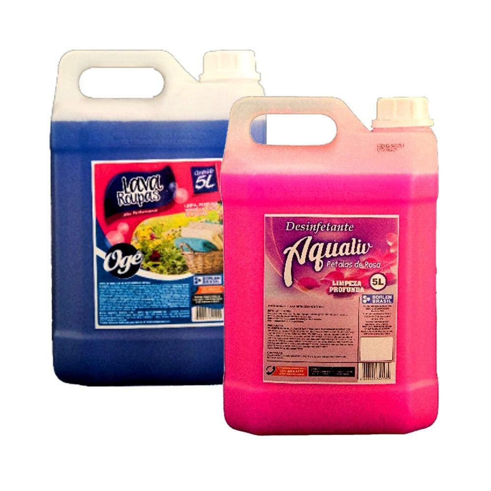 Kit Lava Roupas OGÊ e Desinfetante Aqualiv Pétala de Rosa 5L
