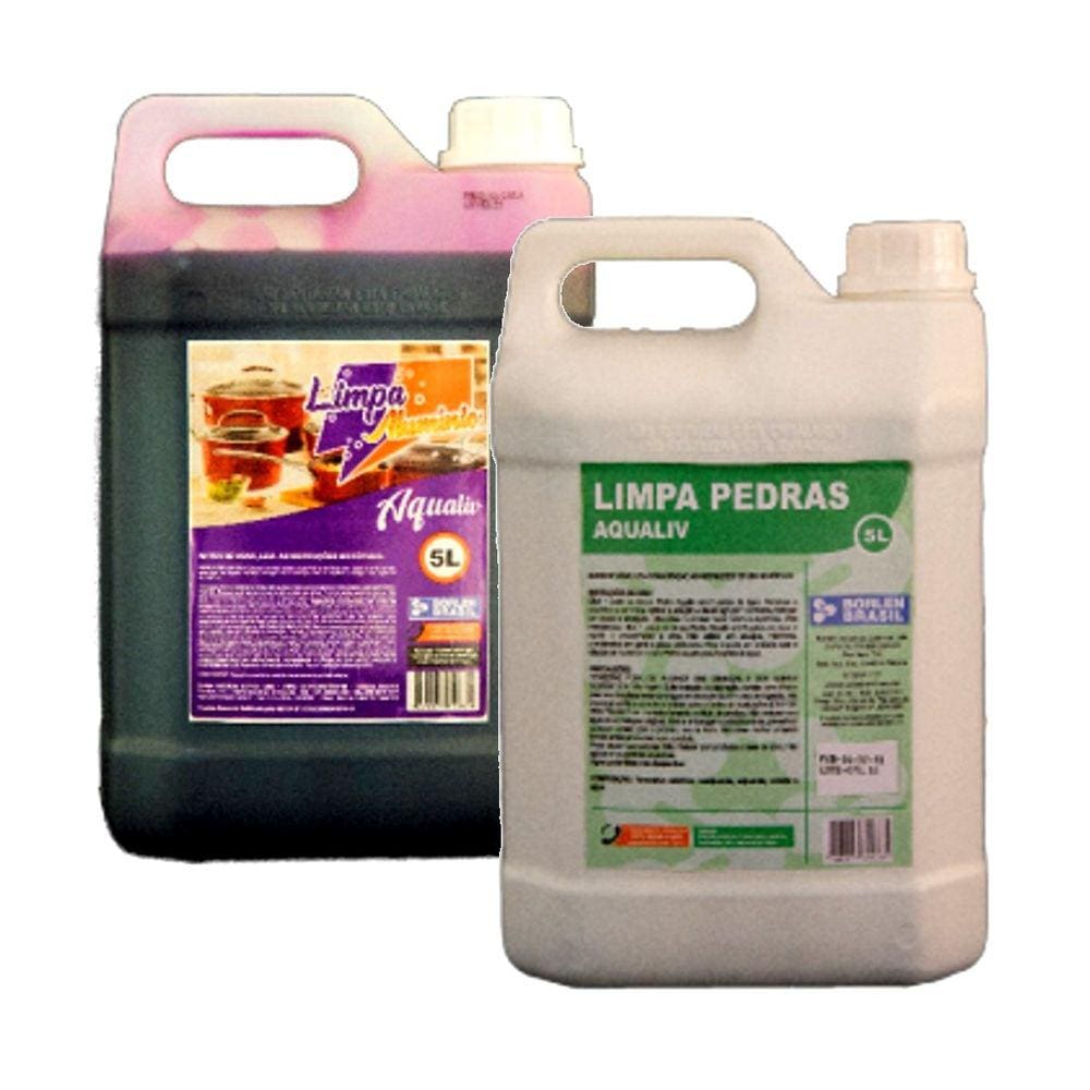 Kit Limpa Alumínio Aqualiv e Detergente Limpa Pedras 5L