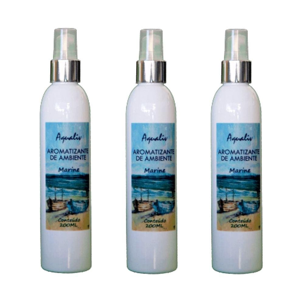 Kit 3 Aromatizador de Ambientes Aroma Marine Frasco 200ml