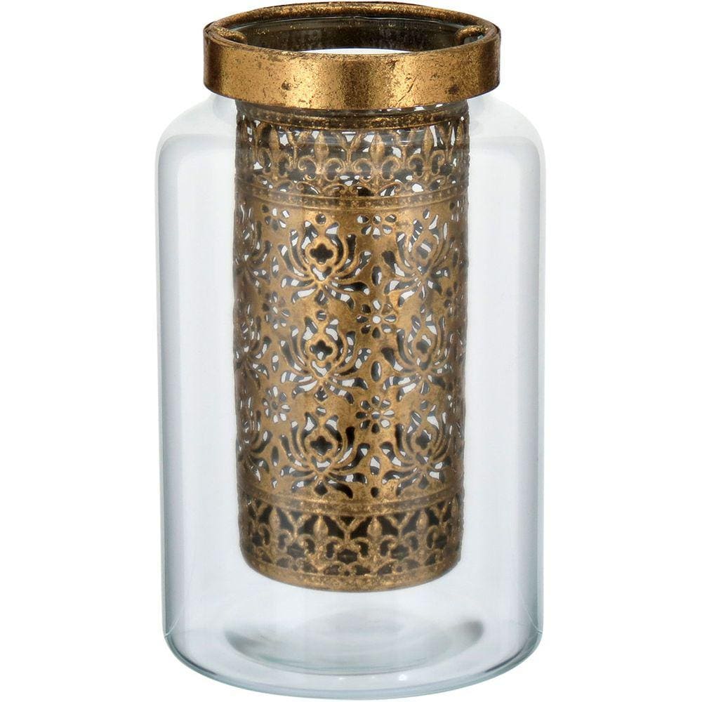 LIBAN LANTERNA 15x12x12cm VIDRO DOURADO