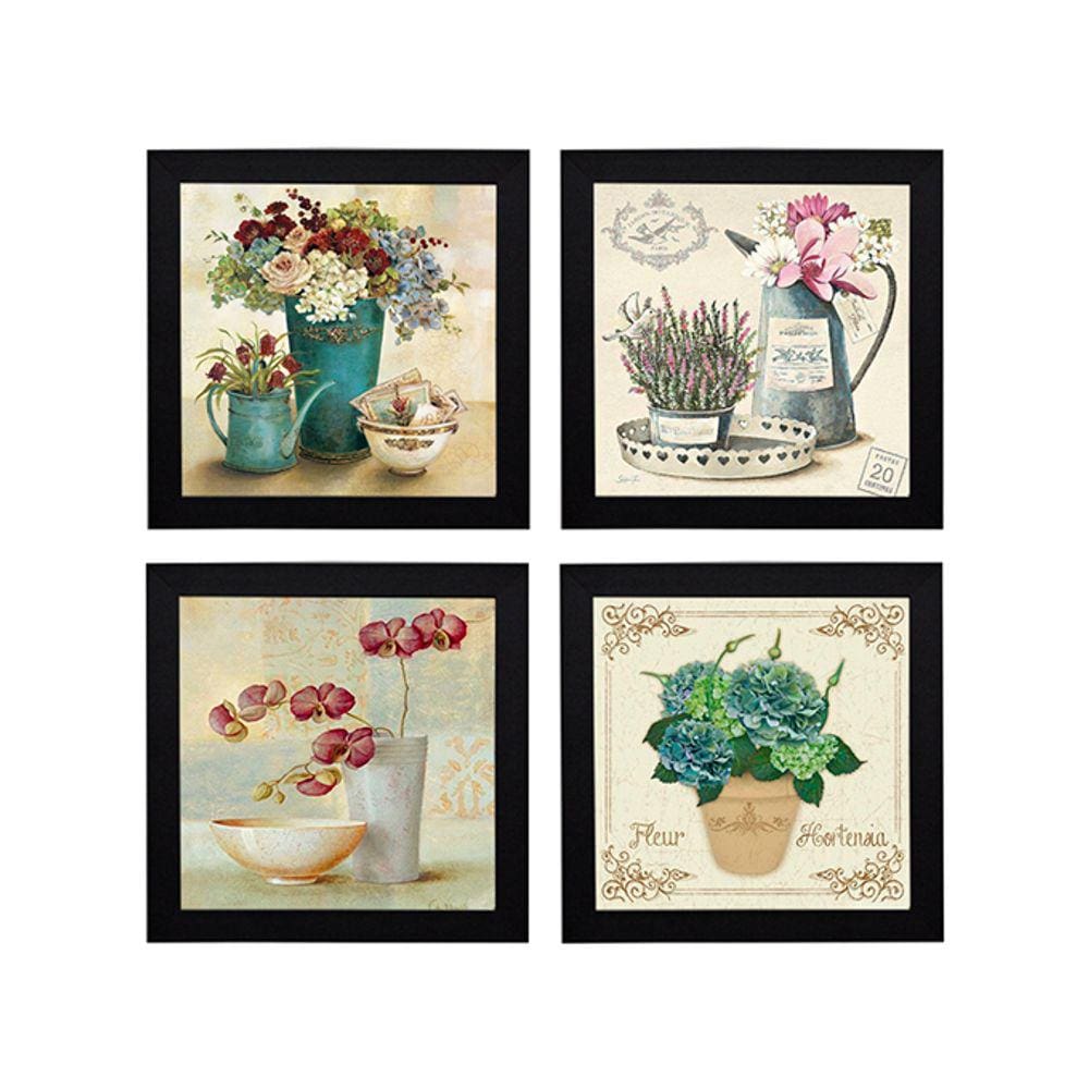 Kit 4 Quadros Decorativos para Banheiro e Lavabo com Imagem e Vidro - 23x23cm