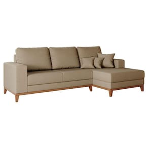 sofá 3 lugares belgrado com chaise direito linho bege 230 cm