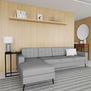 sofá 4 lugares happpy com chaise esquerdo pé palito linho cotton cinza