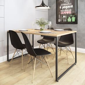 Conjunto Mesa de Jantar Industrial 4 Cadeiras Base Madeira Eames Espresso Móveis Marrom/Preto