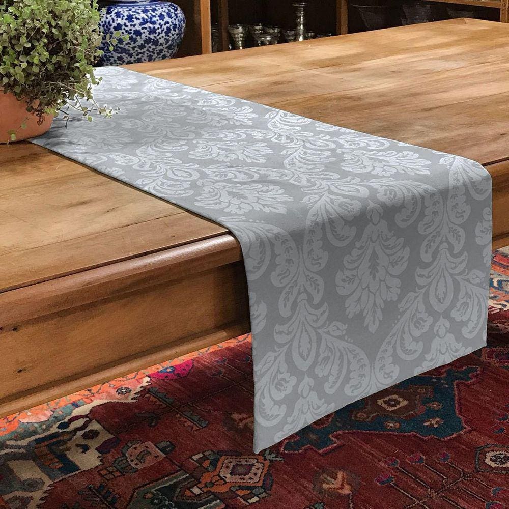 Caminho Trilho De Mesa Tecido Jacquard Cinza 2,20X0,40