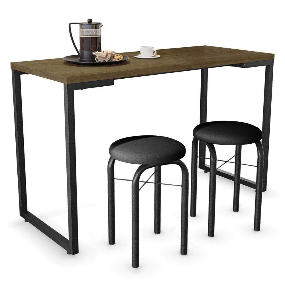 Conjunto Mesa de Cozinha Prattica Industrial 120cm com 2 Banquetas F02 Castanho/Preto - Mpozenato