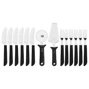 Kit para Pizza Tramontina com Lâminas em Aço Inox e Cabos de Polipropileno Preto 14 Peças Tramontina