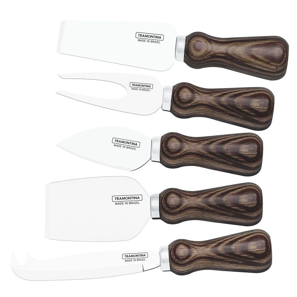 Jogo para Queijo Tramontina Harmoniza Lâminas em Aço Inox e Cabos de Madeira Polywood Castanho 5 pçs Tramontina