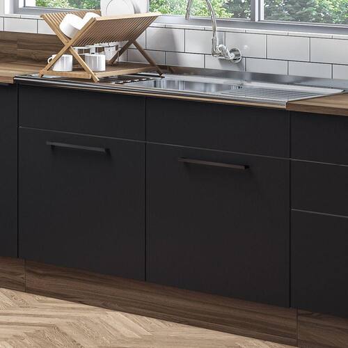 Balcão de Cozinha com Pia Inox 2 Portas e Rodapé Exclusive Itatiaia Preto Matte