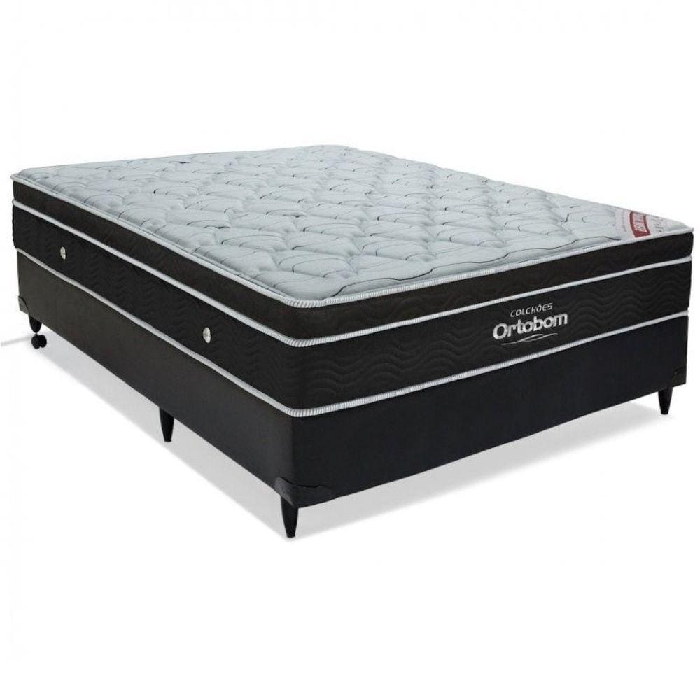 Conjunto Cama Box Colchão Elegant Superpocket Casal Ortobom Preto/Branco